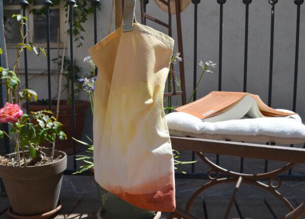 Cabas tie & dye jaune et rouge, sangles en lin