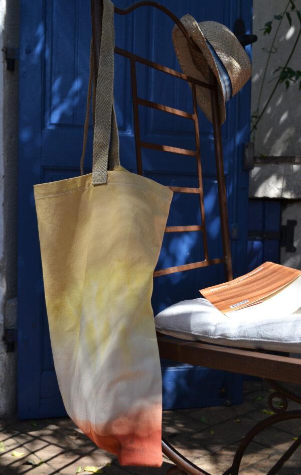 Cabas tie & dye jaune et rouge, sangles en lin