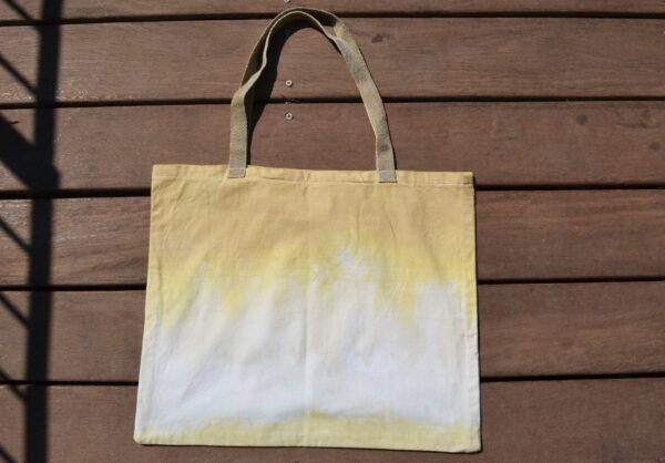 cabas tie & dye jaune et vert, sangles en lin